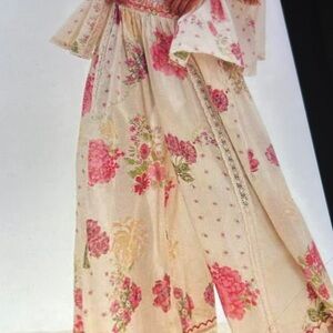 022. Floral Wide Leg Pants in Cream and Pink